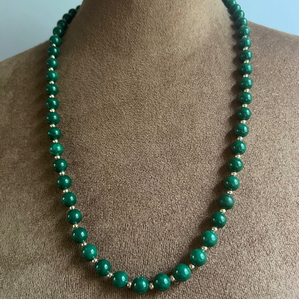 Vintage Green Glass Beaded Necklace 24" Gold Tone Clasp Size 24 Inch Cottagecore